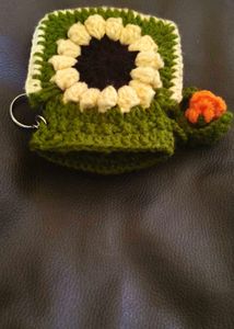 Handmade Crochet Sunflower Coin Pouch Keychain