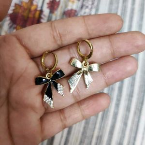 Black Bow Drop Earrings