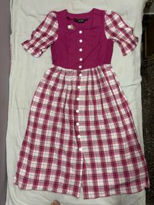 Chic Pink Plaid Button-Up Midi Dress
