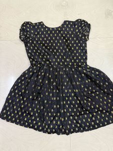 Elegant Black & Gold Print Dress