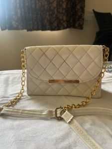 White Quilted Chain Crossbody Bag