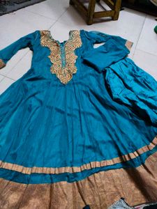 Teal & Gold Embellished Anarkali Dress