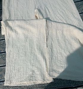 Textured Cream Wide-Leg Pants