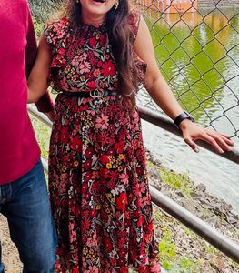 Floral Print Midi Dress with Ruffle Sleeves