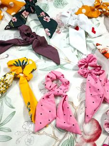 Lot of small 10 Fabric Hair Scrunchies with Bows
