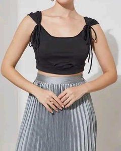 Shein Tie-Up Sleeve Detail Cut-Out Lace Trim Crop