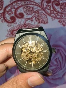 Men's Black Automatic Skeleton Watch