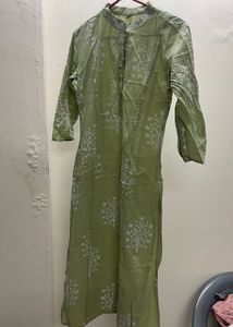 Elegant Green Kurta with White Embroidery