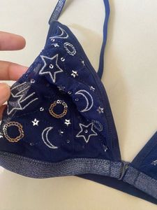 Navy Blue Star &amp; Moon Print Bra