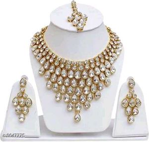 Elegant Kundan Jewelry Set - Necklace, Earrings, M