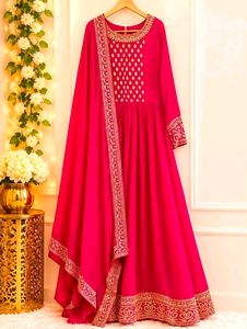Vibrant Pink Embroidered Kurta Set with Dupatta
