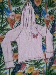 Pink Hoodie with Butterfly Embellishment