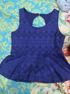 Blue Peplum Top with Cutout Detail