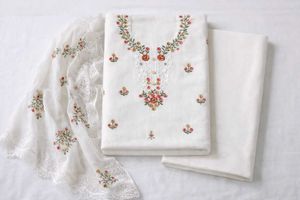 2 PSC White Embroidered Kurta Set