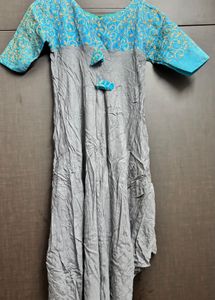 Designer Kurta with Blue Embroidered Yoke