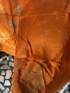 Vibrant Orange with Peacock Motif dress material