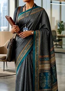 Pure Silk Teal Floral Print Saree