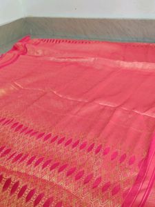 Unused Red Sari ,6 Meters Long.Without Blouse Piece.Georget And Silky Type Cloth