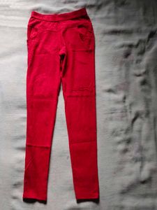 Stylish Women’s Jeggings – Red &amp; Black-White Graph