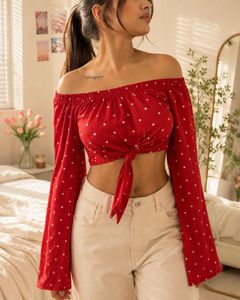 Chic Red Polka Dot Off-Shoulder Top