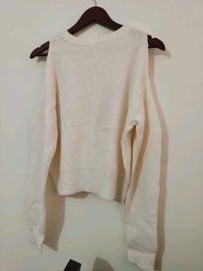 Cream Cold Shoulder Knit Sweater