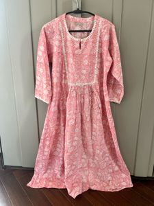 Pink Floral Cotton Dress/kirta