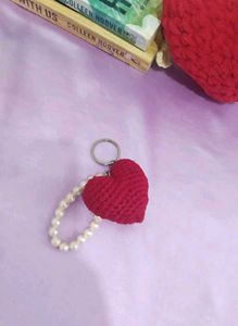 Crocheted Heart Keychain with Pearls