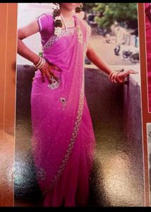 Pink full work Diamond Saree