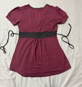 Madame Pink Striped Top with Bow Detail