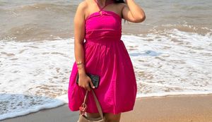 Vibrant Pink Halter Neck Mini Dress