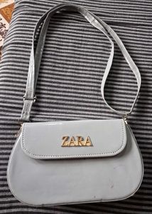 Zara Grey Patent Shoulder Bag