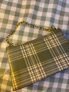 Vintage Plaid Clutch with Chain Strap