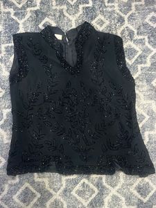 Embellished Black Sleeveless top