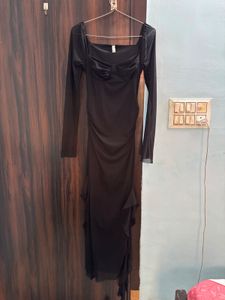Chic Black Ruched Mesh Dress