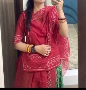 Red Bandhani Print Rajputi Poshak