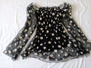 Black Daisy Mesh Top