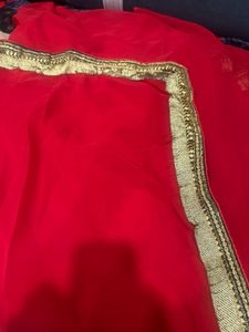 Elegant Red Saree with Golden Border