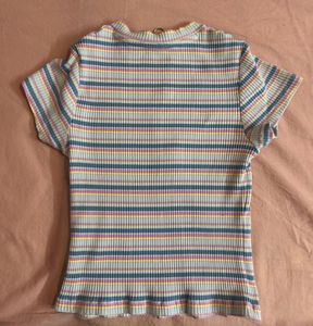 Westside pastel striped ribbed zip-up top