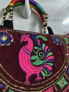Boho Embroidered Peacock Clutch Bag