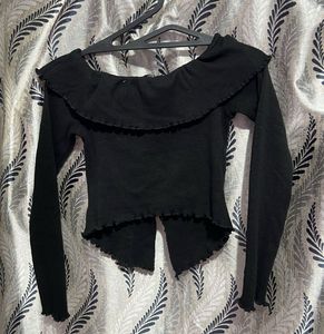 Zudio Black Off-Shoulder Long Sleeve Top