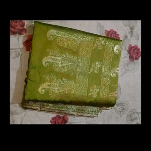 Vibrant Green silk  Saree with Gold zari Weave