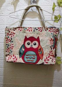 Canvas Owl Print Tote Bag