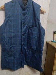 Men's Blue Check Nehru Jacket