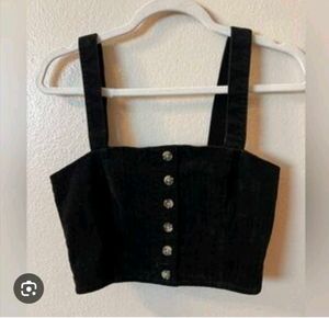 Forever 21 Black Corduroy Button-Front Crop