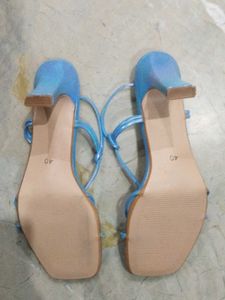 Blue Strappy Square Toe Heels