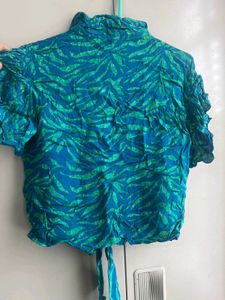 Blue &amp; Green Print Crop Top