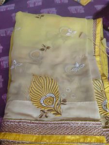 Beautiful Yellow Embroidered Saree