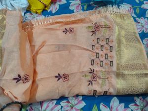 Peach Embroidered pattu border saree with blouse p