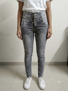 High-Waisted Acid Wash Skinny Jeans