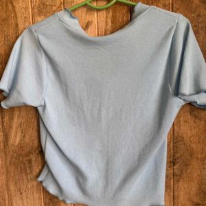 Cute Baby Blue Button-Up Crop Top